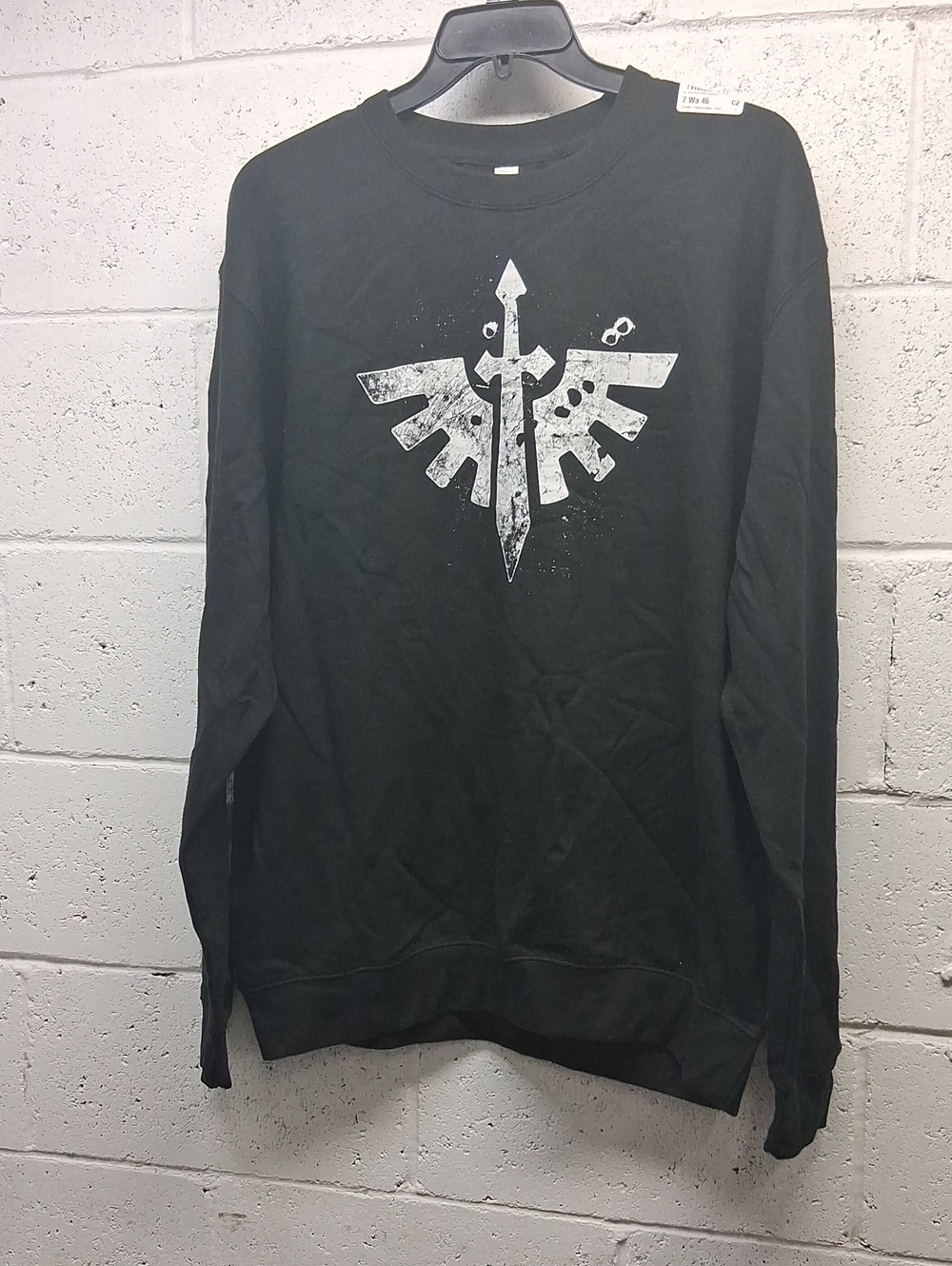 Mens Just Hoods By AWD Black Graphic Sweatshirt with White Sword Emblem